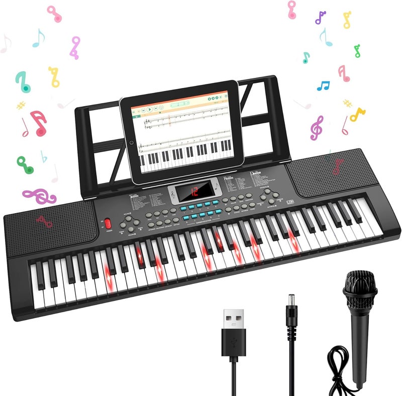 TWFRIC Piano Keyboard, 61 Key Upgrade Kids Pianos Music Toy with Light-up Keys & Pro Teaching Modes, Dual Speaker, 70 Demos,100 Tones, 100 Rhythms Perfect Christmas/Birthday Gift for Kids (Black) - Image 1